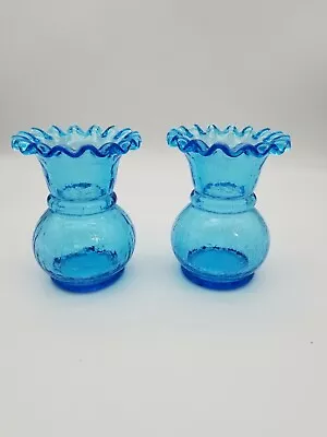 Buy Blue Crackle Glass Vases With Ruffled Edges, Set Of 2 • 19.28£