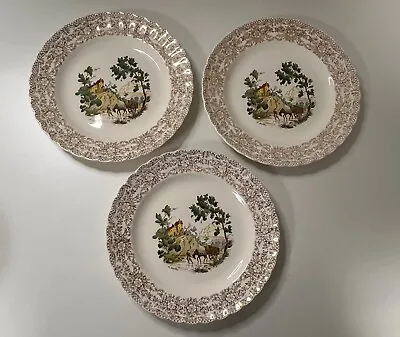 Buy Set Of 3 Vintage American Limoges China Dinner Plates Chateau France 22K Gold • 17.99£