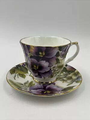Buy DUCHESS Fine Bone China Tea Cup & Saucer Purple Pansies With Gold Trim England • 35.91£