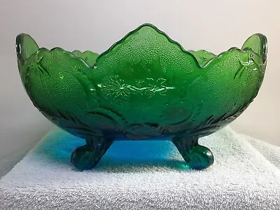 Buy Vintage Jeanette Flashed Blue/ Green Lombardi Footed Oval Fruit Bowl~ Beautiful • 18.97£