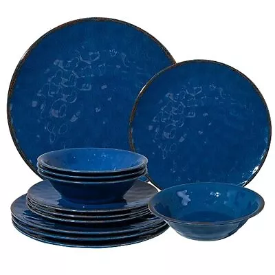Buy Melamine Dinnerware Sets - BPA Free Dishwasher Safe Plates And Bowls Set Blue • 58.64£