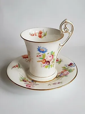 Buy Hand Painted Antique Coalport Batwing Chocolate Cup And Saucer Circ 1900 Floral  • 100£
