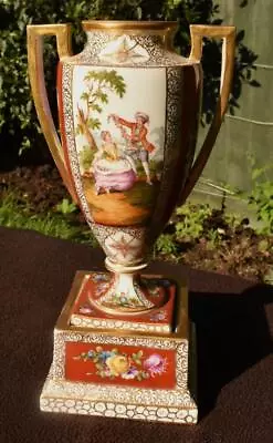 Buy Antique 19thC Dresden Wolfsohn Mark Vase - Fine German Porcelain Watteau Style • 0.99£