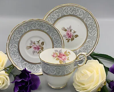 Buy Crown Staffordshire Pink Roses With Gold Leaves Trio (Tea Cup & Saucer,Plate). • 17.99£