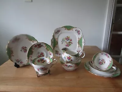 Buy Paragon Green Rockingham Tea For Two Milk And Sugar Cake Plate Two Trios VGC • 34.50£