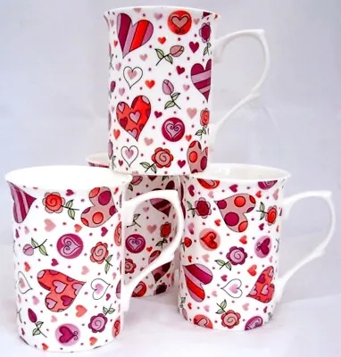 Buy Chic Hearts Mugs Set Of 4 Fine Bone China Hearts Mugs Hand Decorated In The UK • 22.50£