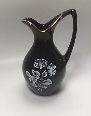 Buy Vintage Wade Small Black Jug Ornament With Gilt Edge And White Flower • 5£