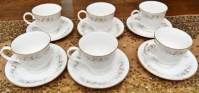 Buy Mayfair Alpine Flowers White Bone China Tea Cups And Saucers X 6 • 20.99£