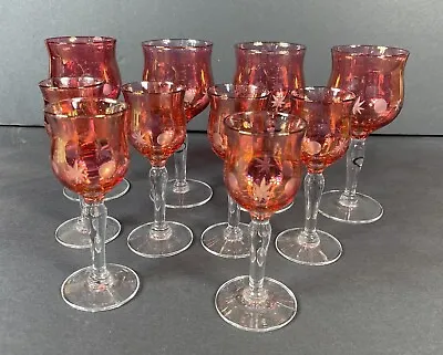 Buy Cranberry Glassware Set Etched Atomic Starburst Style Pattern • 23.67£