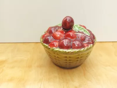Buy Sarreguemines Majolica France  Cherries Lidded Preserve Jam Pot Ceramic Preloved • 20£