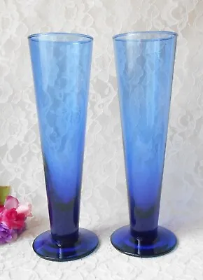 Buy Vintage Glasses Cobalt Blue Tall & Footed Mexican Barware Drinking Glassware • 17.07£