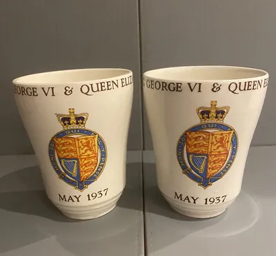 Buy King George VI And Queen Elizabeth Commemorative Porcelain Cup Beaker 1937, X 2 • 9.99£