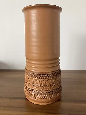 Buy 1970s Studio Pottery Cylinder Vase Textured Sgraffito Vintage Brown • 8£