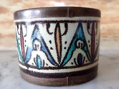 Buy Vintage MOROCCAN IZNIK Bowl Majolica Copper Banding Islamic Signed DJS • 22£