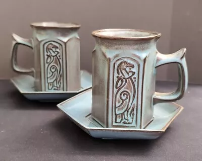 Buy Tyn Llan J&F Celtic Knot Bird Mugs And Saucers Pottery Welsh Wales  • 12£