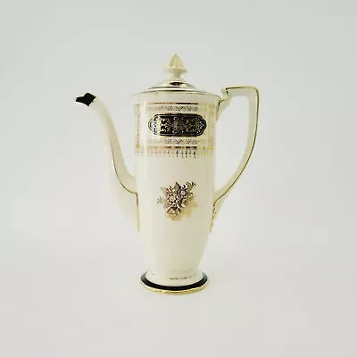 Buy Noritake Elegant Coffee Pot, C1940s Black W/Gold Laurel & Floral, Hand Painted • 154.77£