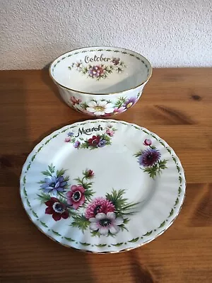 Buy Royal Albert Bone China Flower Of The Month Series October  Bowl.Tea Plate March • 10£