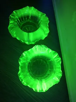 Buy Victorian Edward Moore? Green Uranium Glass Pressed Candle Holders XRare Read On • 68£