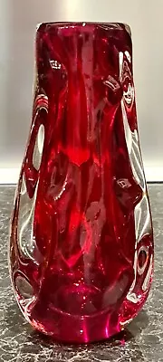 Buy Rare 1974-80 Whitefriars Pattern 9844 Ruby Red & Clear Glass Knobbly Vase • 64£