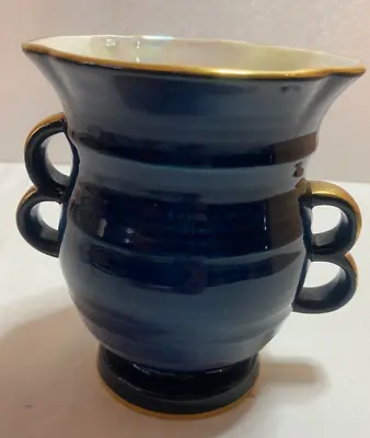 Buy VINTAGE ART DECO Crown Devon  Fielding's  2 Loop  Handled Blue Vase, 348 • 15£