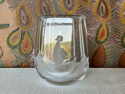 Buy Vintage MCM Orrefors Sweden Etched Art Glass Crystal Vase Sven Palmqvist • 89.99£