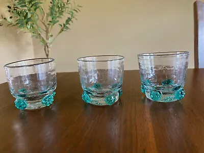Buy Blenko Pre-Designer Crackle Cocktail Glasses With Turquoise Rosettes - Set Of 3 • 57.85£