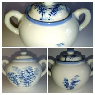 Buy Japanese Blue + White Fern Tree Two Handled Lidded Sugar Bowl • 5.50£