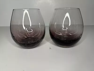 Buy Pier 1 Crackle Purple Amethyst Stemless Wine Glasses Set Of 2 • 42.58£