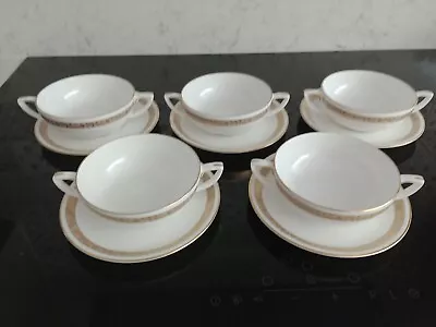 Buy Royal Worcester GOLDEN ANNIVERSARY 1962 SET OF FIVE SOUP CUPS COUPES & SAUCERS • 29.99£
