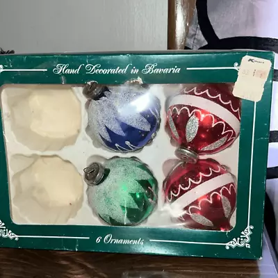 Buy Vintage Multi Color Stenciled Glass Ornaments By Coburg Glass / Box Of 4 • 11.38£