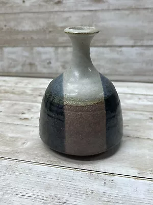 Buy Vintage Pottery Vase MCM Fade Glaze Brown Grey Cream And Brown Bud Vase 1972 • 14.23£