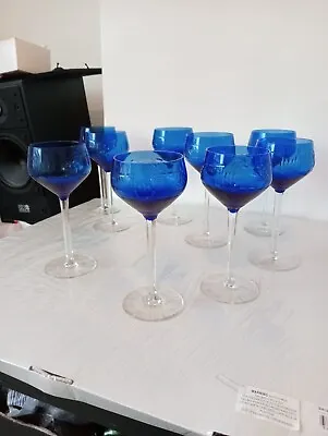 Buy 9X Vintage Cobalt Blue Cut Wine Glasses. • 80£