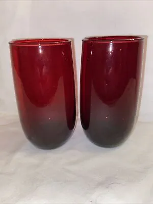 Buy 2 Vintage 5  Royal Ruby Red Glass Anchor Hocking Ice Tea Tumblers • 19.25£