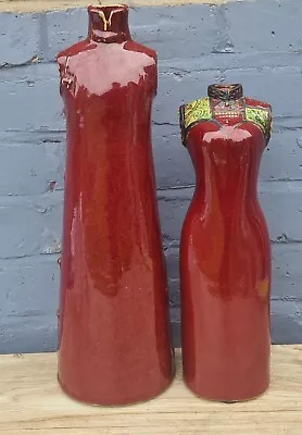 Buy Pair Chinese Dress Look Design Accent Flambé Red Glaze Pottery Vases 18  & 14  • 65£