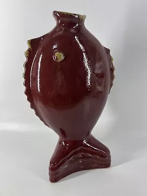 Buy Glazed Pottery Fish Vase 13” Burgundy Tan • 21.14£