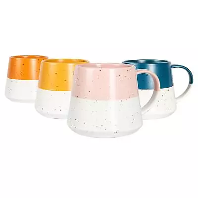 Buy 4pc Dipped Flecked Stoneware Belly Mugs Set Rustic Tea Cups 370ml Multicolour • 15£