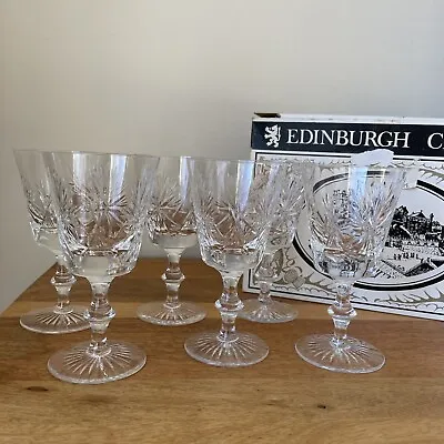 Buy Edinburgh Crystal ‘Star Of Edinburgh’ White Wine Glasses X 6 (1 Has Small Chip) • 24.95£
