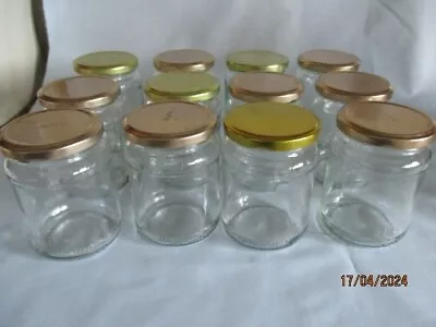 Buy TWELVE Previously Used 1 Lb Glass Honey Jars With Gold Coloured Screw Top Lids • 12.50£