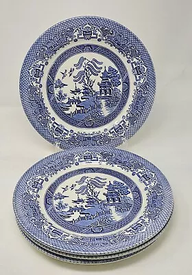 Buy 4 English Ironstone Tableware (EIT) Blue Willow 10-3/8  Dinner Plates England  • 33.57£