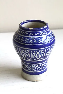 Buy Moroccan Fez Fes Pottery Hand Painted White Blue Vase Vintage Distressed 4 Inch • 12.47£