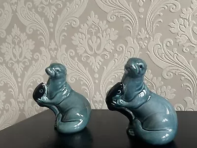 Buy Decorative Ceramic Otters Poole Pottery Otter With Fish Ceramic Blue Collectible • 19.99£