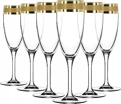 Buy Champagne Glasses Set Of 6 With Gold Rim For Engagement Wedding Couples Gift Set • 27.99£