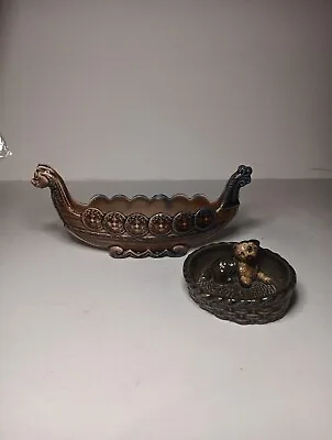 Buy Vintage Wade Art Pottery Dog Puppy In Basket Dish Whimsies & Viking Longboat • 6.99£