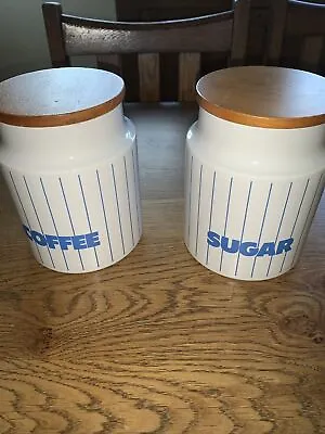 Buy 2 Vintage Hornsea Blue Stripe Coffee Sugar Storage Jars Retro 1980s Kitchenalia • 35£