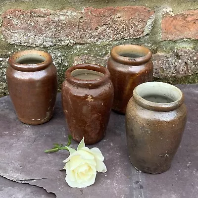 Buy Set Of 4 Antique Victorian Vintage Dairy Pots Cottagecore Home Décor Stoneware • 18.99£