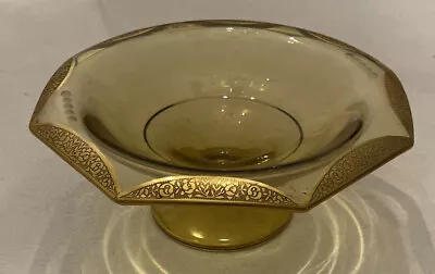 Buy Vintage Tiffin Rambler Rose Compote Bowl Amber Depression Glass Footed Gold Trim • 34.57£