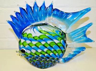 Buy Murano Glass  Fish Blue Green Large 3.5kg  Mid Century Discus Fish • 22£