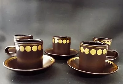 Buy 5 X Vintage 1970s Purbeck Pottery Coffee Cups Saucers - Brown & Gold Spots • 38£