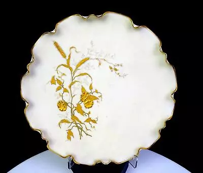 Buy American Belleek Ott Brewer Porcelain Gilded Ruffled Antique 8 7/8  Plate 1885- • 116.02£
