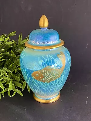 Buy Moorland Pottery Plant & Tinsley Blue Lustre Gold Fish Lidded Temple Jar 1999 • 55£
